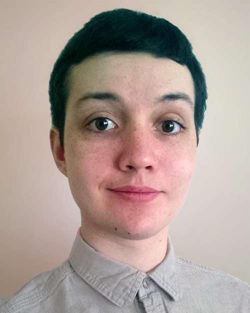 Head shot of a white man with black hair wearing a grey button up shirt.